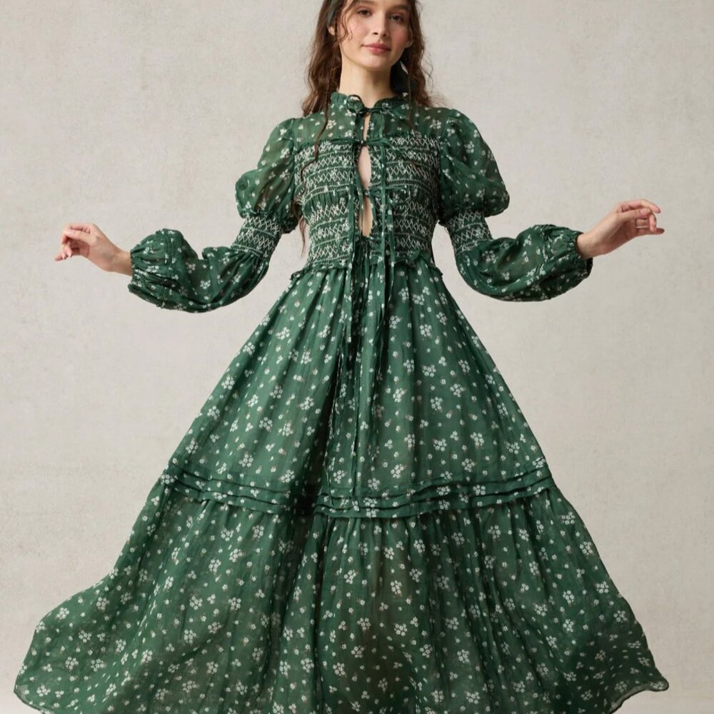 Jane 33 |Edward Smocking Linen Dress Chemise S